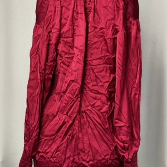 Robert Graham Womens Blouse Jordyn Silk Blend Burgundy V-Neck Smock Cuffs Size M - Picture 6 of 8